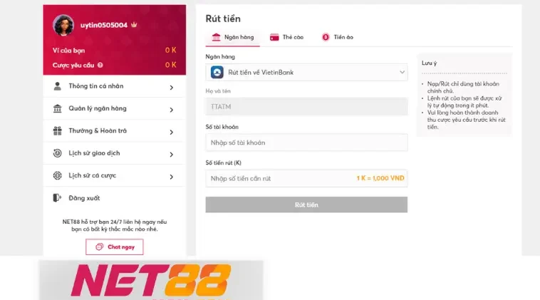 Bước 1: Đăng nhập vào tài khoản Net88